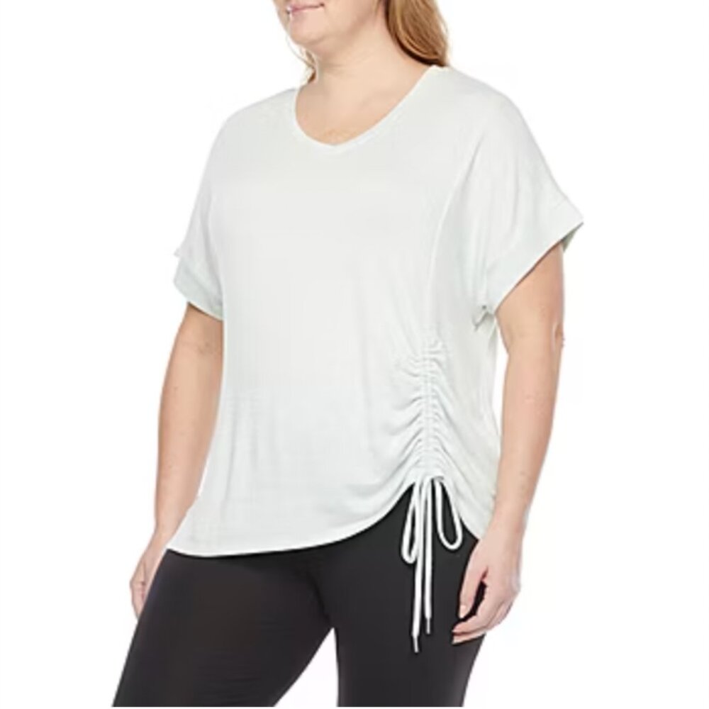 Stylus Light Green Ruched Top Womens XL Athleisure Workout Short Sleeve Casual